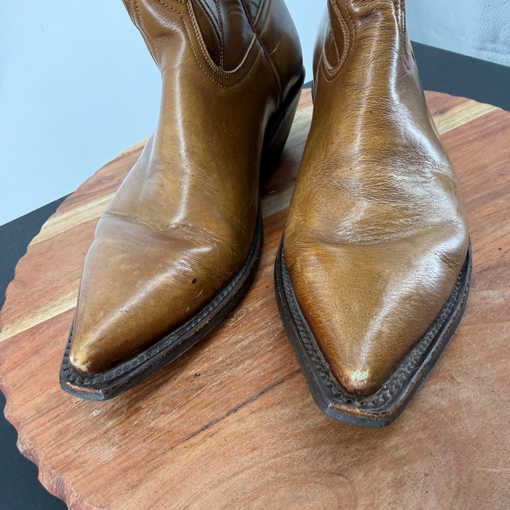 vintage flower inlay ankle western boots brown leather short cowgirl boho sz 7.5 - Picture 4 of 10